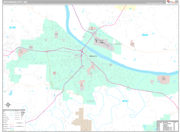 Jefferson City City Wall Map Premium Style